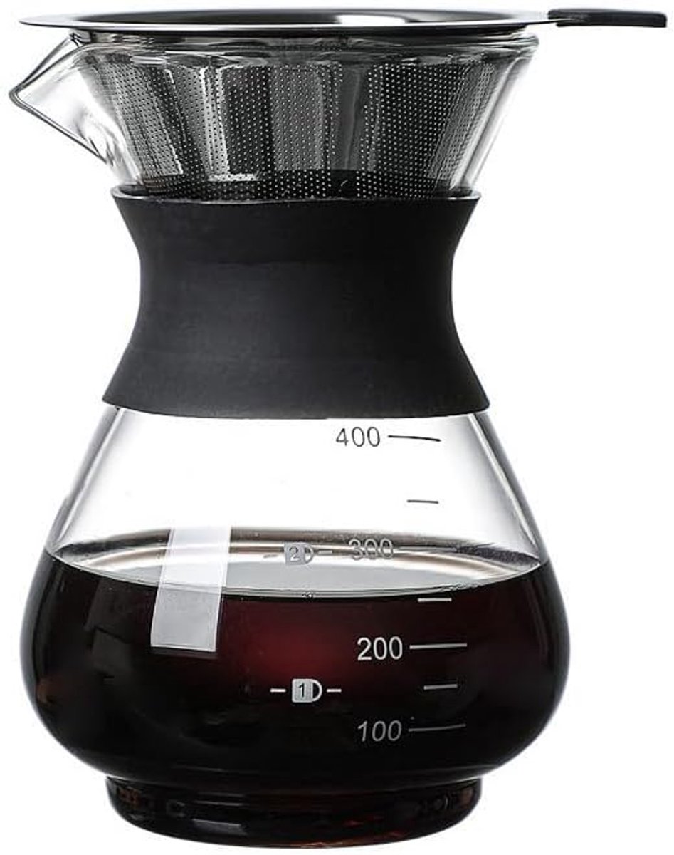 Pour Over koffiezetapparaat 400ml - glazen handdruppel-koffiezetapparaat - roestvrijstalen filter - ShopVlot