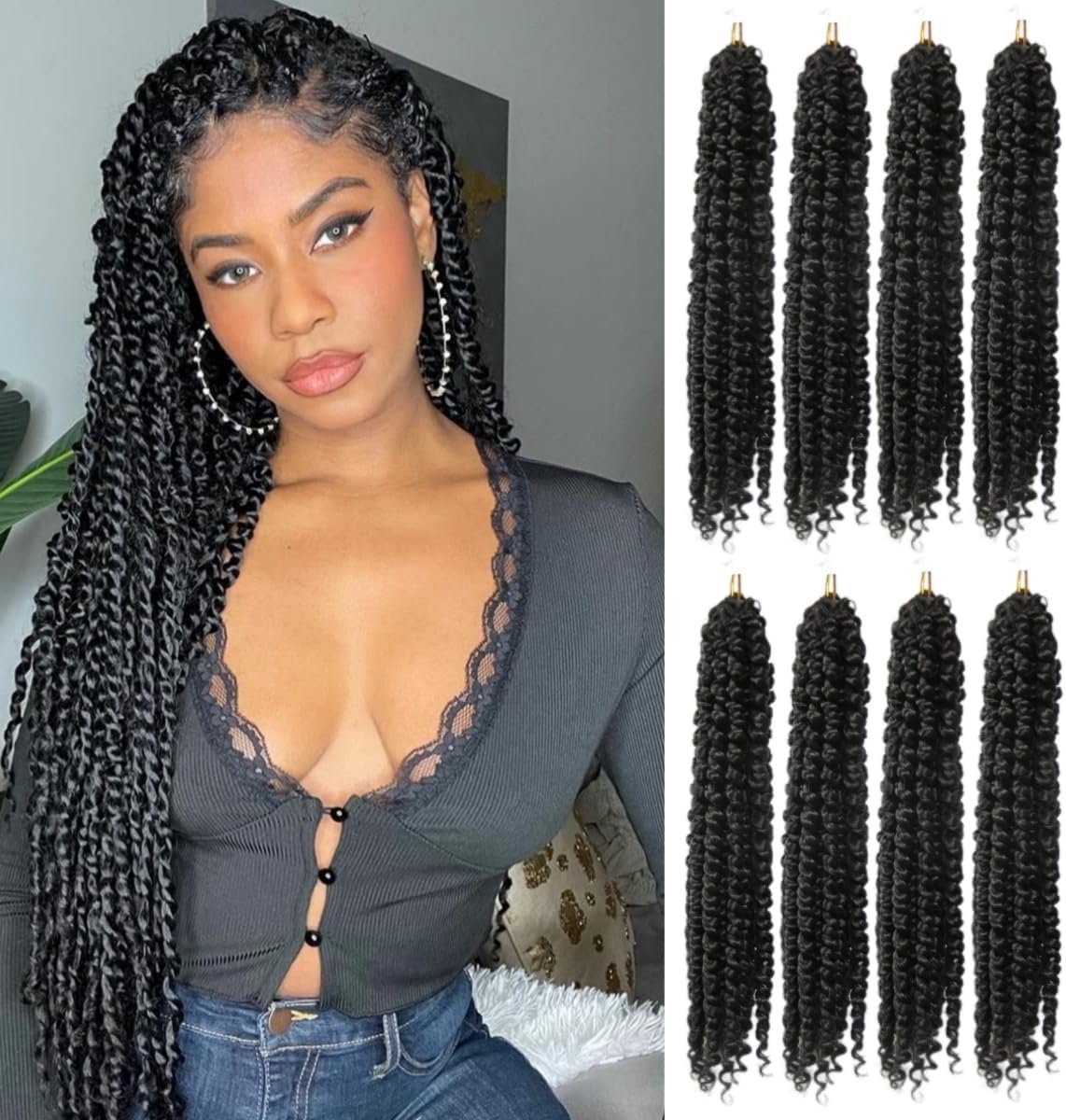 Twist Hair 8 verpakkingen watergolf-gehaakt haar voor lang Boheems