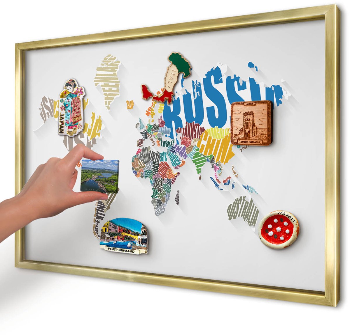 Artprintcave Wit Magneetbord mit Gouden Frame - 60x40 cm - Kleurenkaart Magneet Bord mit Frame - Abstract Magnetisch Bord Voor Magneten - Kaarten