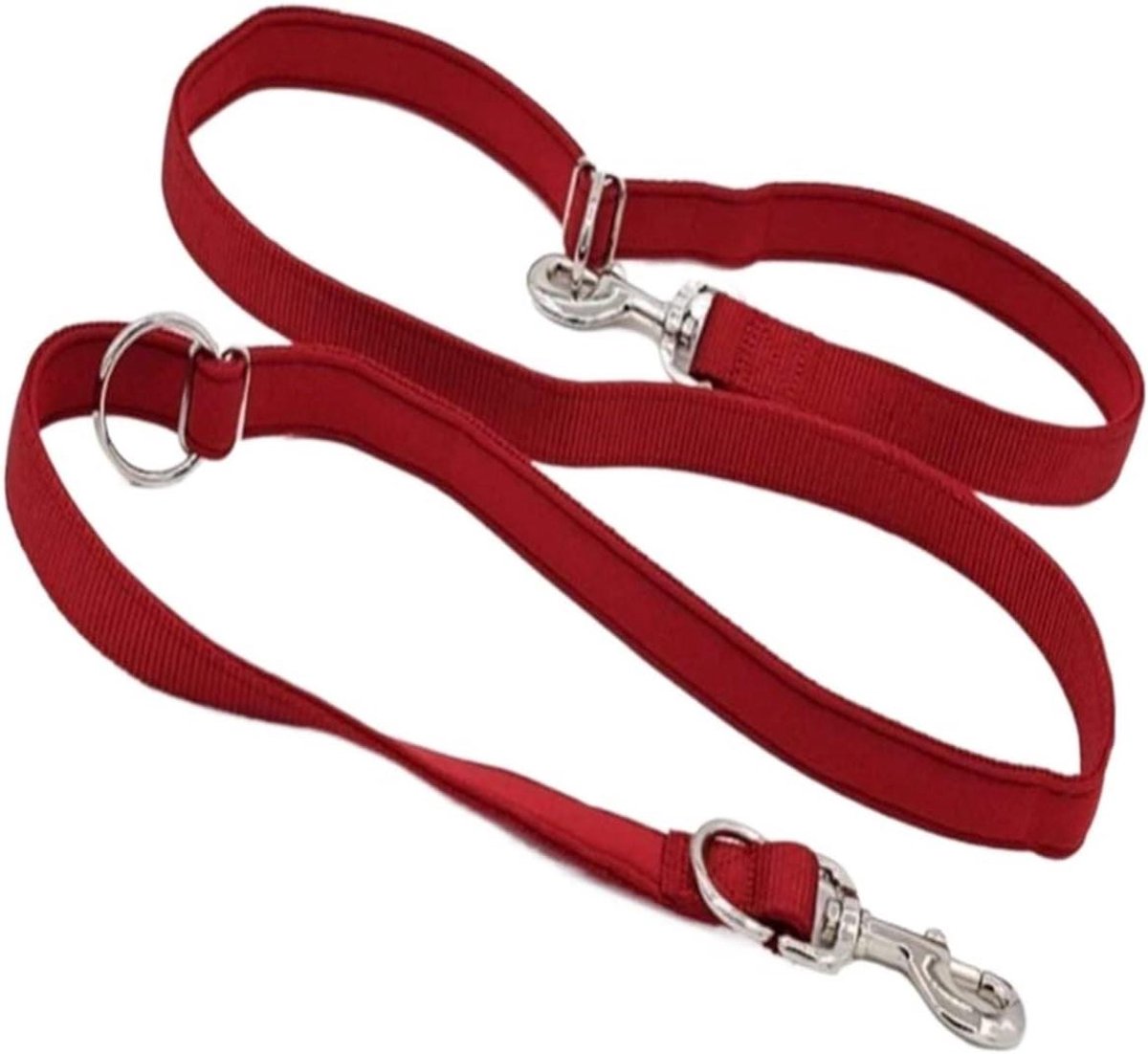 Hondenriem Dubbele Kop - Dubbele Hondenlijn - Hond Uitlaten - Gevoerde Handgrepen - 2 x 2m - Rood
