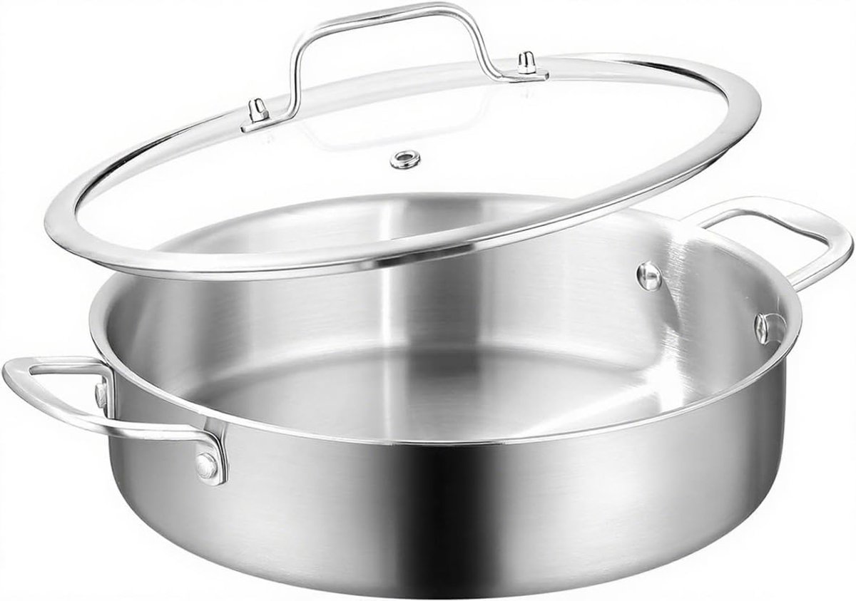 Braadpan 30 cm hoge rand 8 cm: grote stoofpan 5,6 liter, voor grote