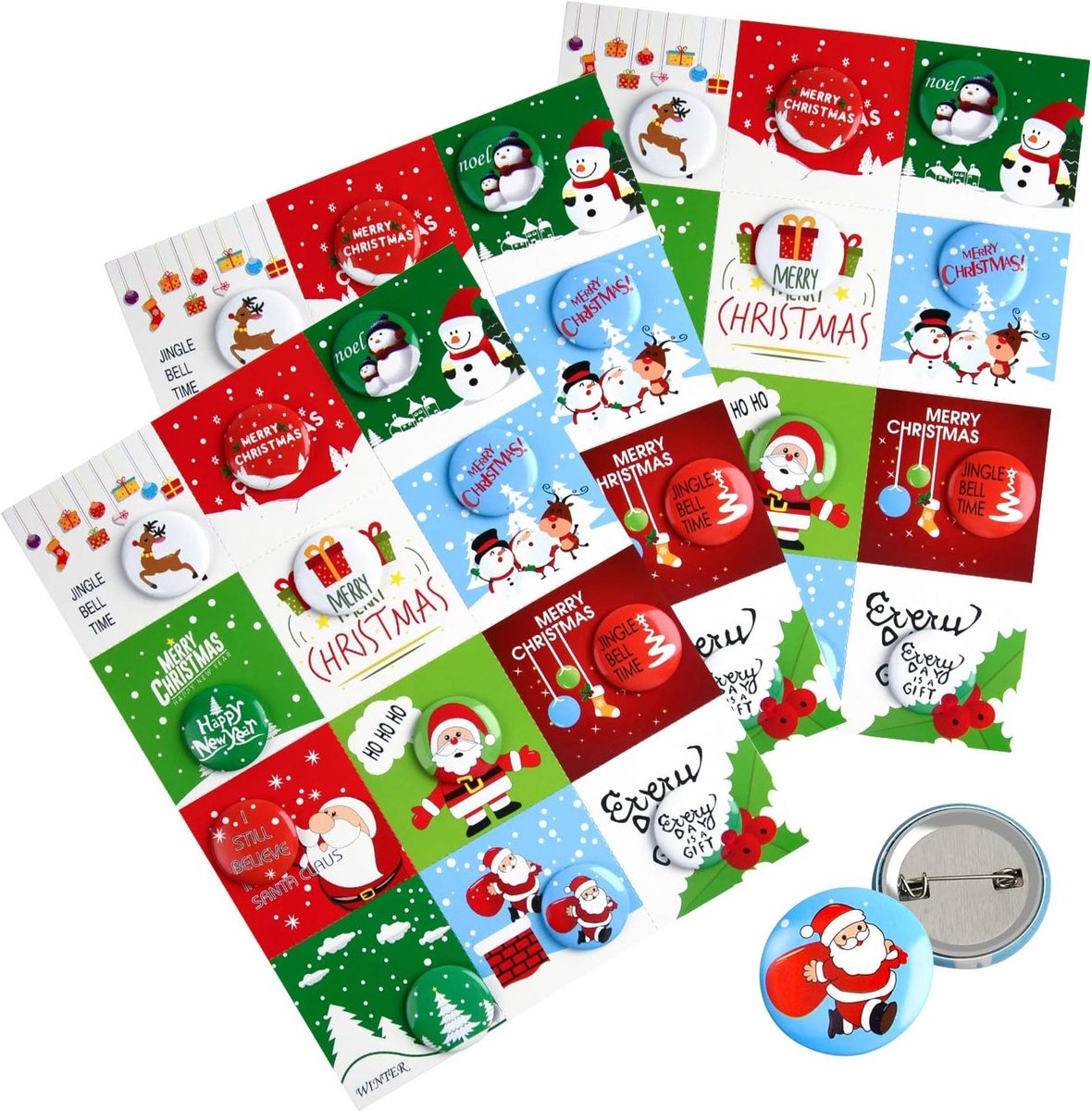 36 Stks Vrolijke Kerst Knop Pins Mini Pinback Knoppen met Kerst Kaarten voor Kids Kerstfeest benodigdheden