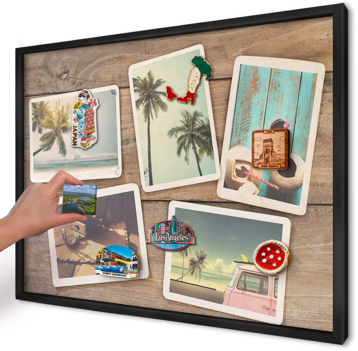 Artprintcave Beige Magneetbord mit Zwart Frame - 70x50 cm - Vakantienostalgie Magnetisch Bord - Vintage Magneet Bord mit Frame - Natuur