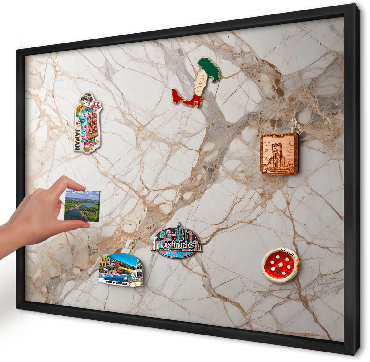 Artprintcave Wit Magneetbord mit Zwart Frame - 70x50 cm - Marmeren Elegantie Wandbord Magnetisch - Minimalist Notitiebord - Texturen