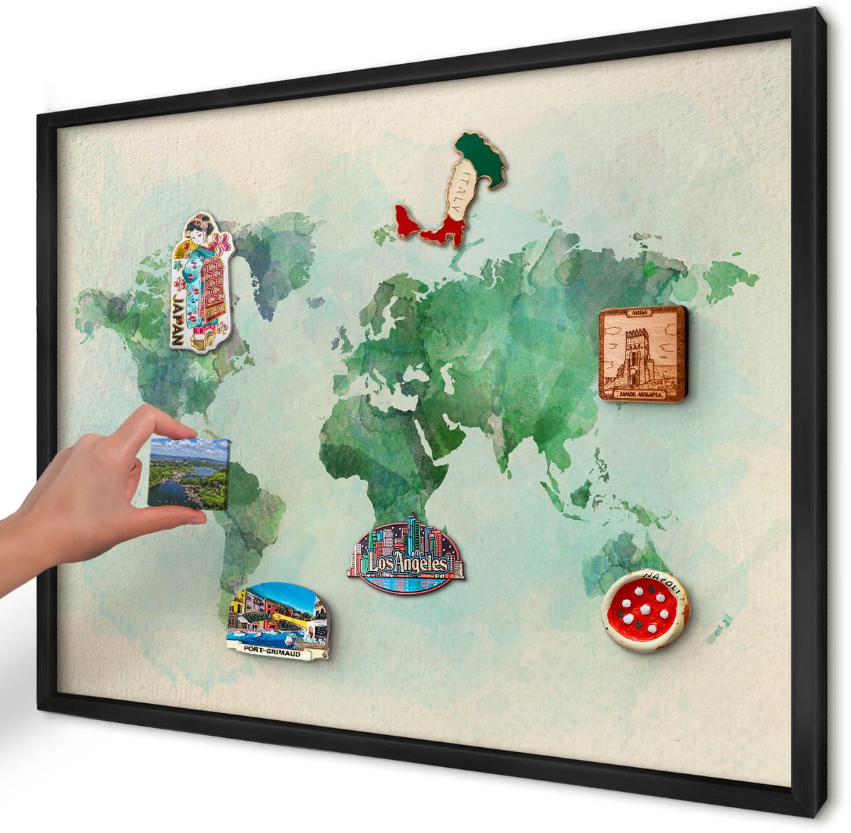 Artprintcave Groente Magneetbord mit Zwart Frame - 70x50 cm - Wereldkaart Magnetisch Bord - Waterverf Magneetbord Voor Foto's - Kaarten