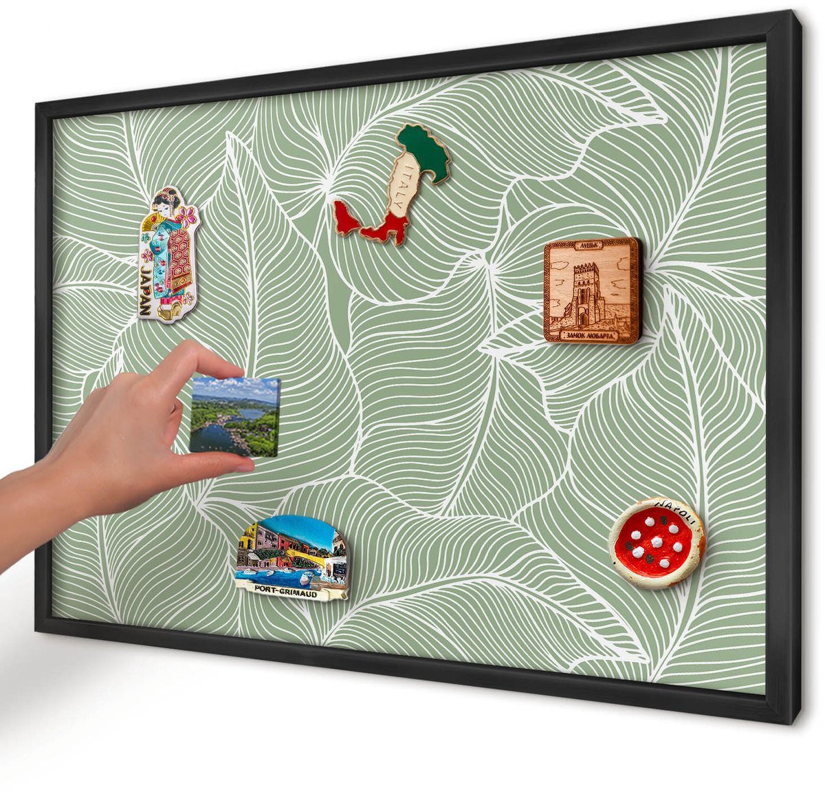 Artprintcave Groente Magneetbord mit Zwart Frame - 60x40 cm - Tropische Bladeren Wandbord Magnetisch - Minimalist Magneet Bord mit Frame - Bloemen En Planten