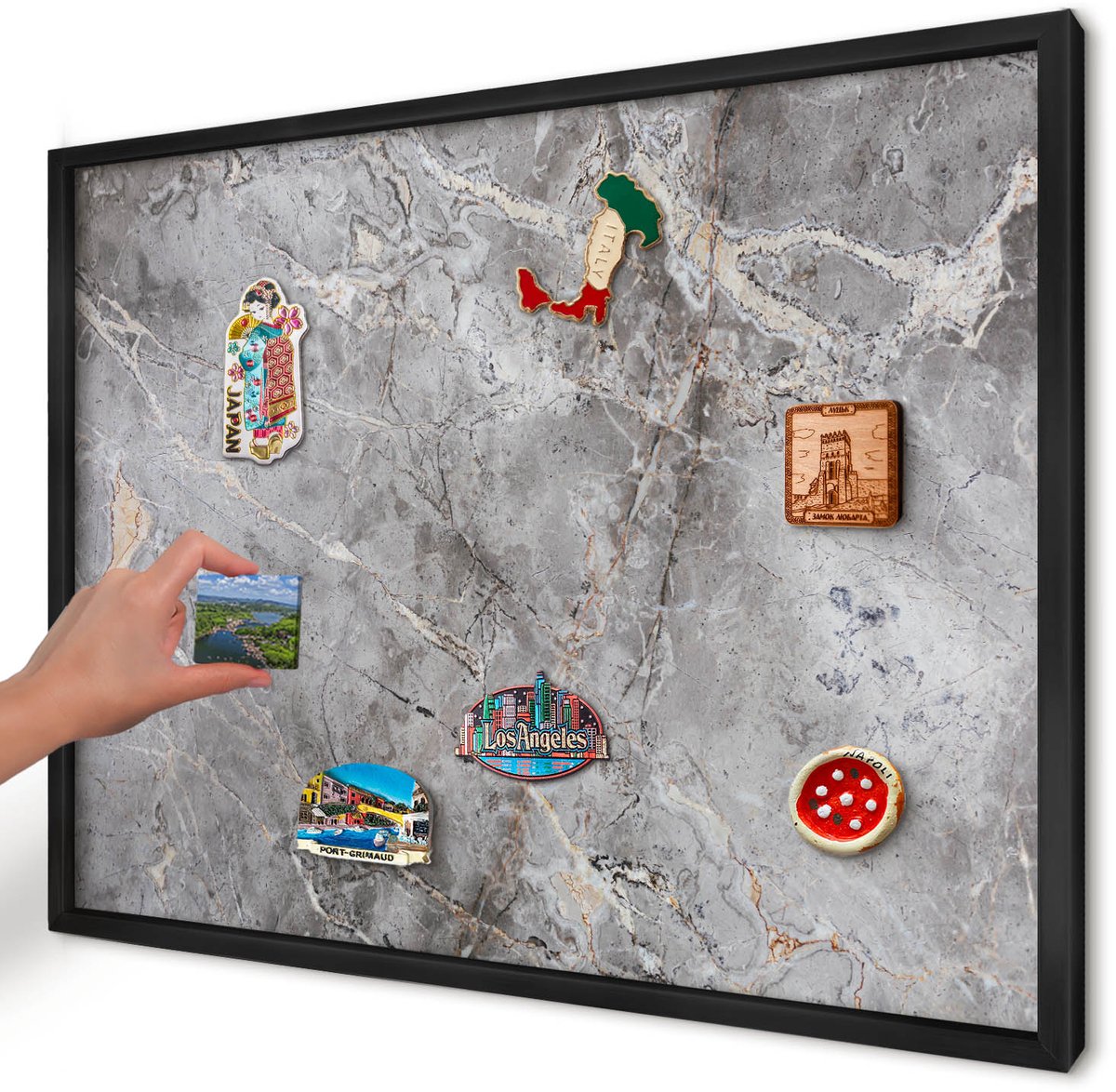 Artprintcave Grijs Magneetbord mit Zwart Frame - 70x50 cm - Marmer Met Patroon Magneet Bord mit Frame - Klassiek Magnetische Organizer - Texturen