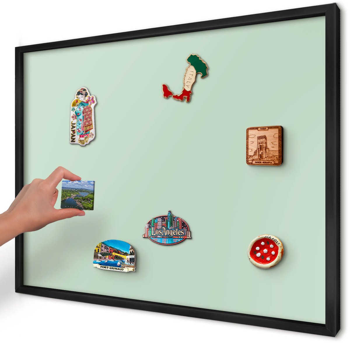 Artprintcave Groente Magneetbord mit Zwart Frame - 70x50 cm - Mintgroen Magnetische Organizer - Minimalist Magneetbord Voor Foto's - Achtergronden En Patronen