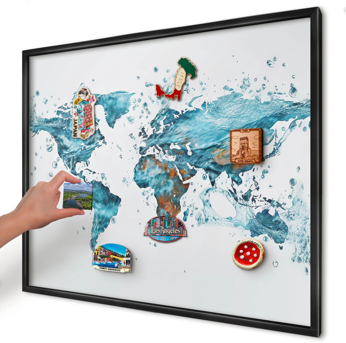 Artprintcave Turkoois Magneetbord mit Zwart Frame - 80x60 cm - Waterkaart Magneetbord Voor Foto's - Abstract Bord Voor Magneten - Kaarten