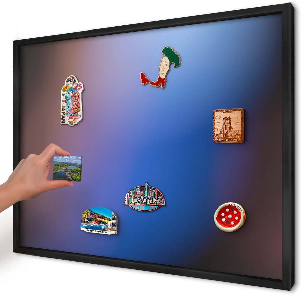 Artprintcave Blauw Magneetbord mit Zwart Frame - 70x50 cm - Kleuren Van Balans Memobord Keuken - Abstract Magnetisch Bord Voor Magneten - Abstractie