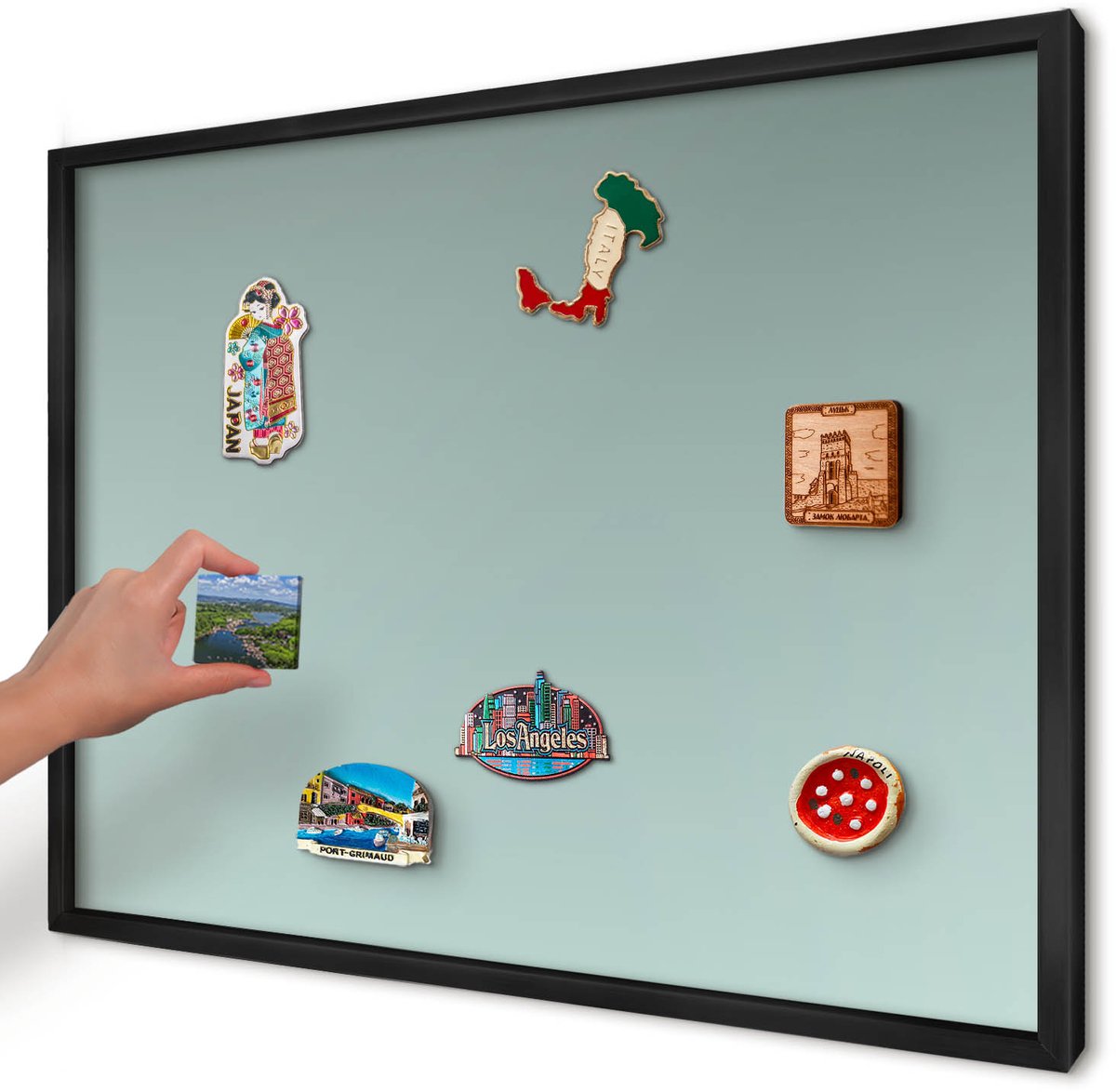 Artprintcave Turkoois Magneetbord mit Zwart Frame - 70x50 cm - Turkooizen Kleurovergang Magnetische Organizer - Minimalist Bord Voor Magneten - Achtergronden En Patronen