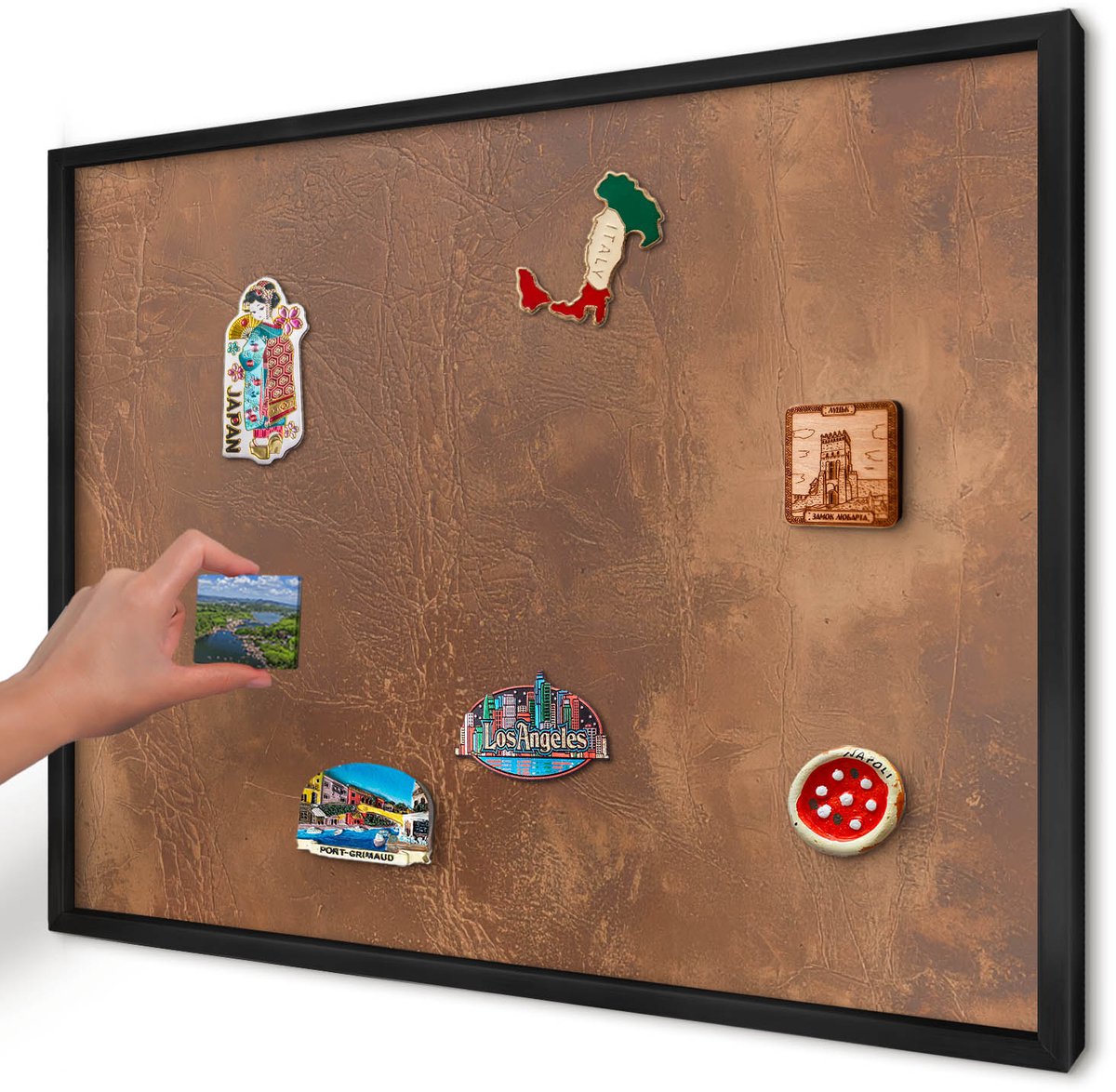 Artprintcave Bruin Magneetbord mit Zwart Frame - 70x50 cm - Bruine Textuur Memobord Keuken - Minimalist Magneetbord Voor Foto's - Texturen
