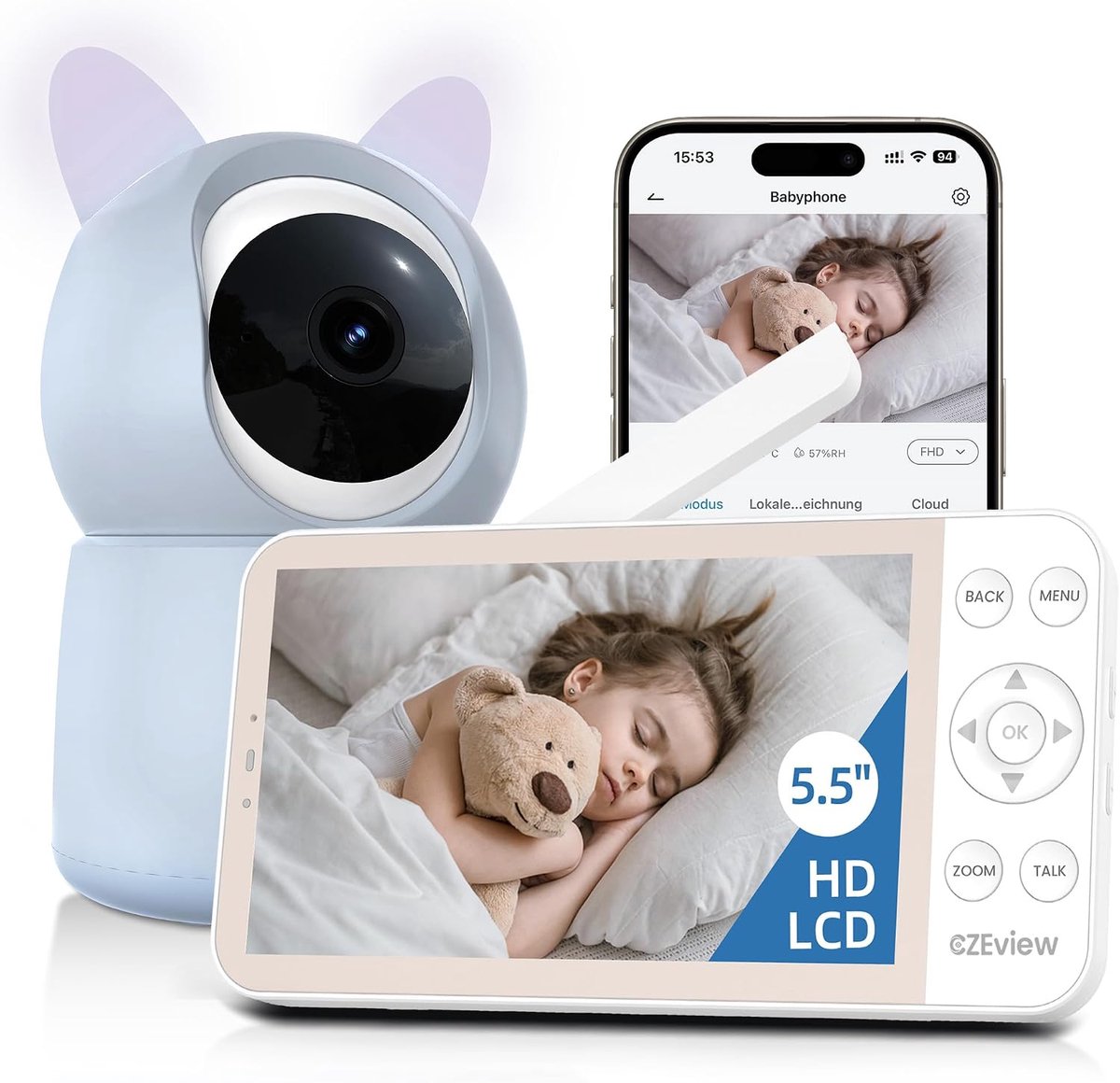 SnelShoppen - Babyfoon met Camera, 2K Video, 4x Zoom, 5.5 Inch HD LCD Scherm, Slimme App, Nachtzicht, Bewegings- en Geluidsdetectie, 2-Weg Communicati