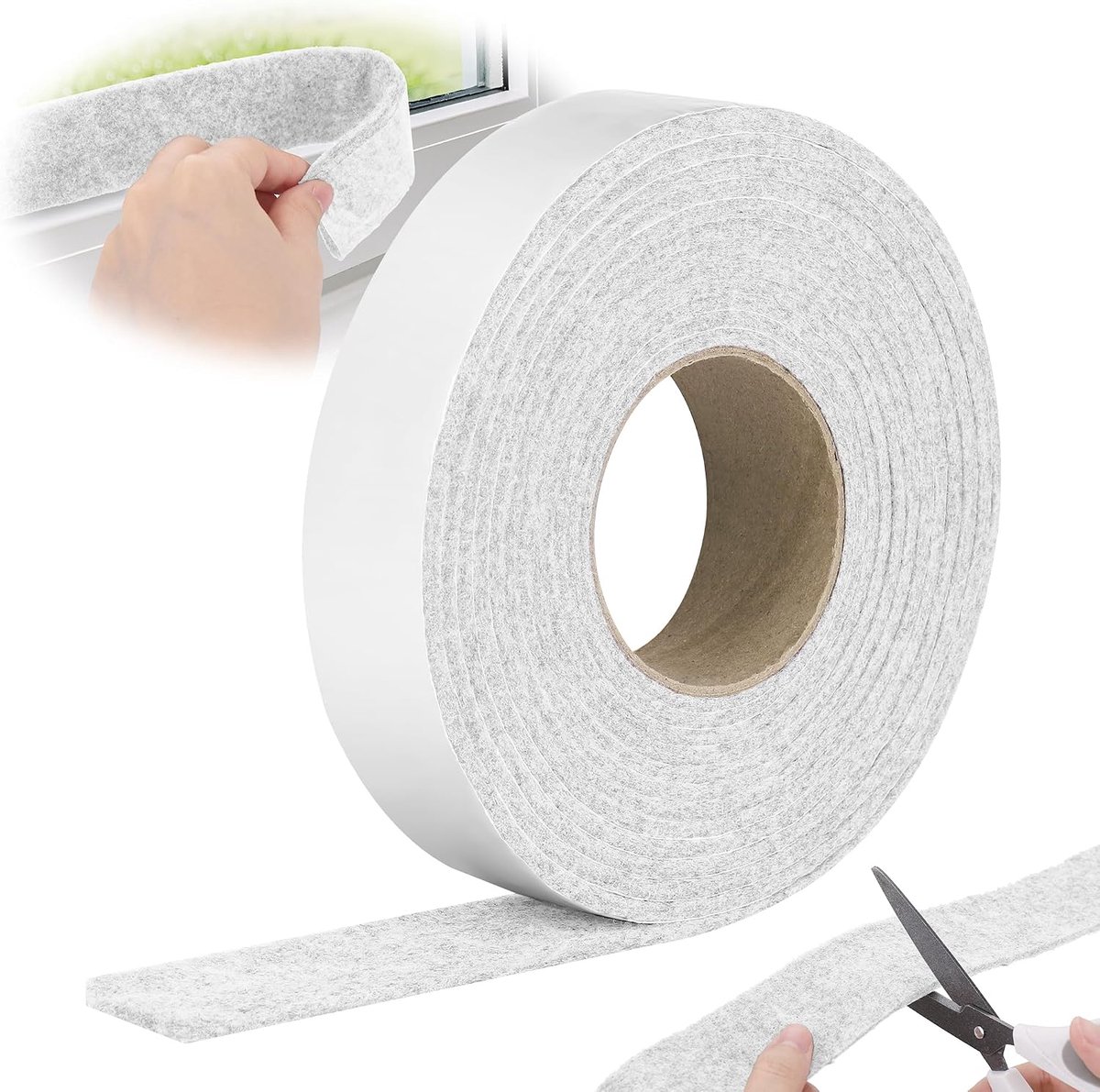 Viltstrip, raam, condensatieabsorberend, 5 m x 4 cm, viltband, zelfklevend, anti-condenswater, vochtabsorberend voor glazen ramen of stoelen, meubels (wit)