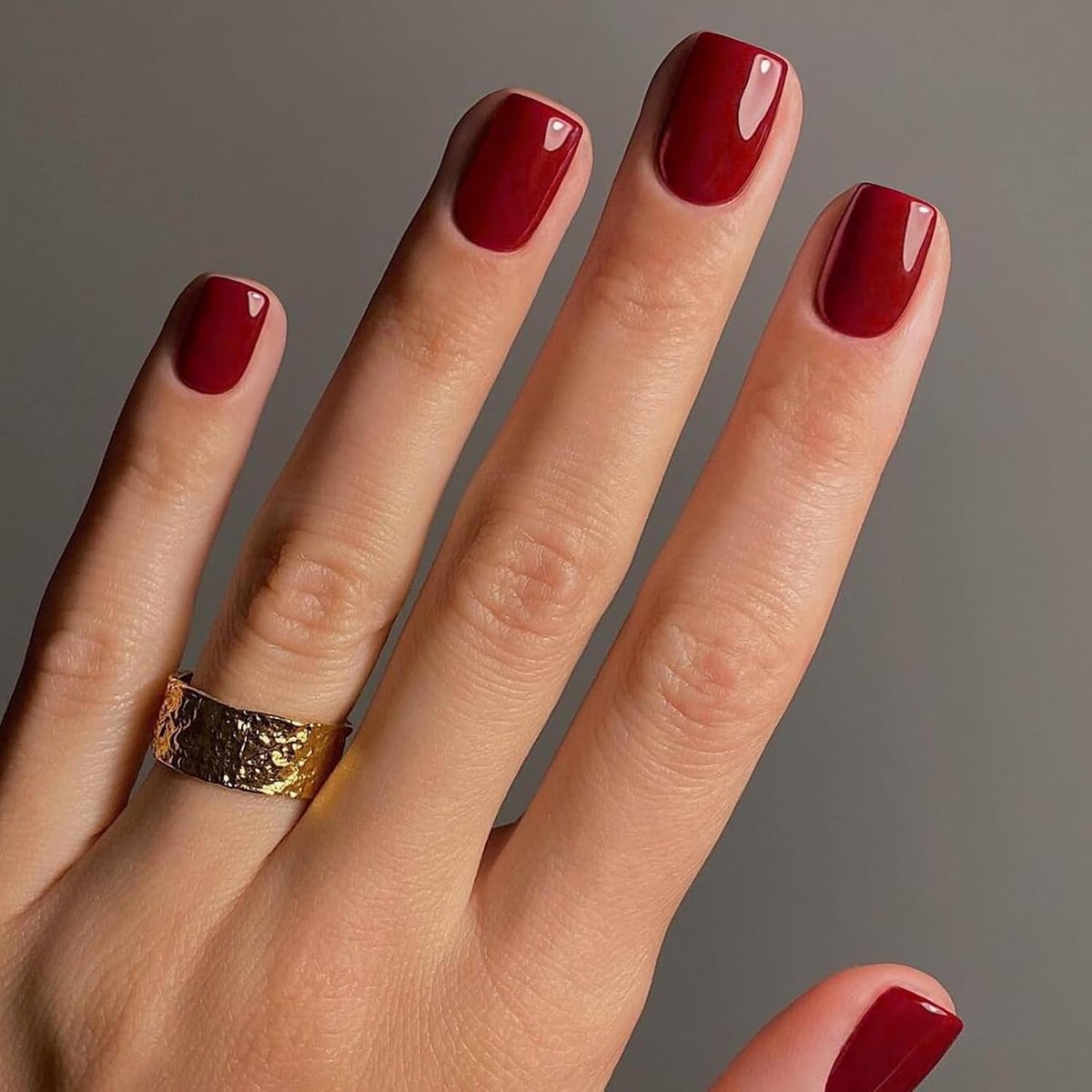 Nagels om op te plakken, kort, vierkant, press-on nagels, glanzend, pure kleur, acryl, volledige dekking, valse nagels, Franse kunstnagels, voor vrouwen en meisjes, 24 stuks (bordeauxrood)