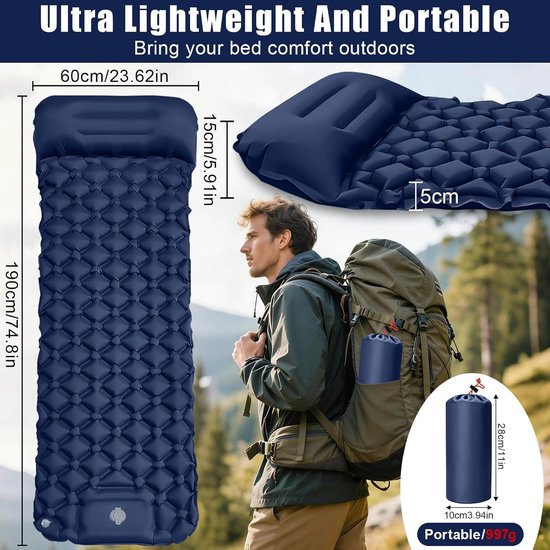 Zelfopblazende campingmatras, campingmatras - Ultralicht opblaasbaar — afbeelding 3