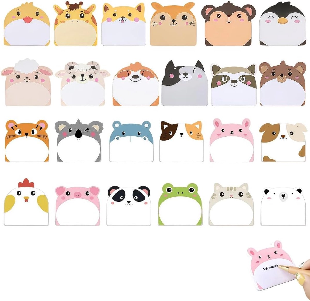 zelfklevende notities 24 stuks dierenvorm notitieblaadjes klein notitieblok kawaii schoolspullen kleurrijk memo stickers set voor kinderen kantoor school gebruik