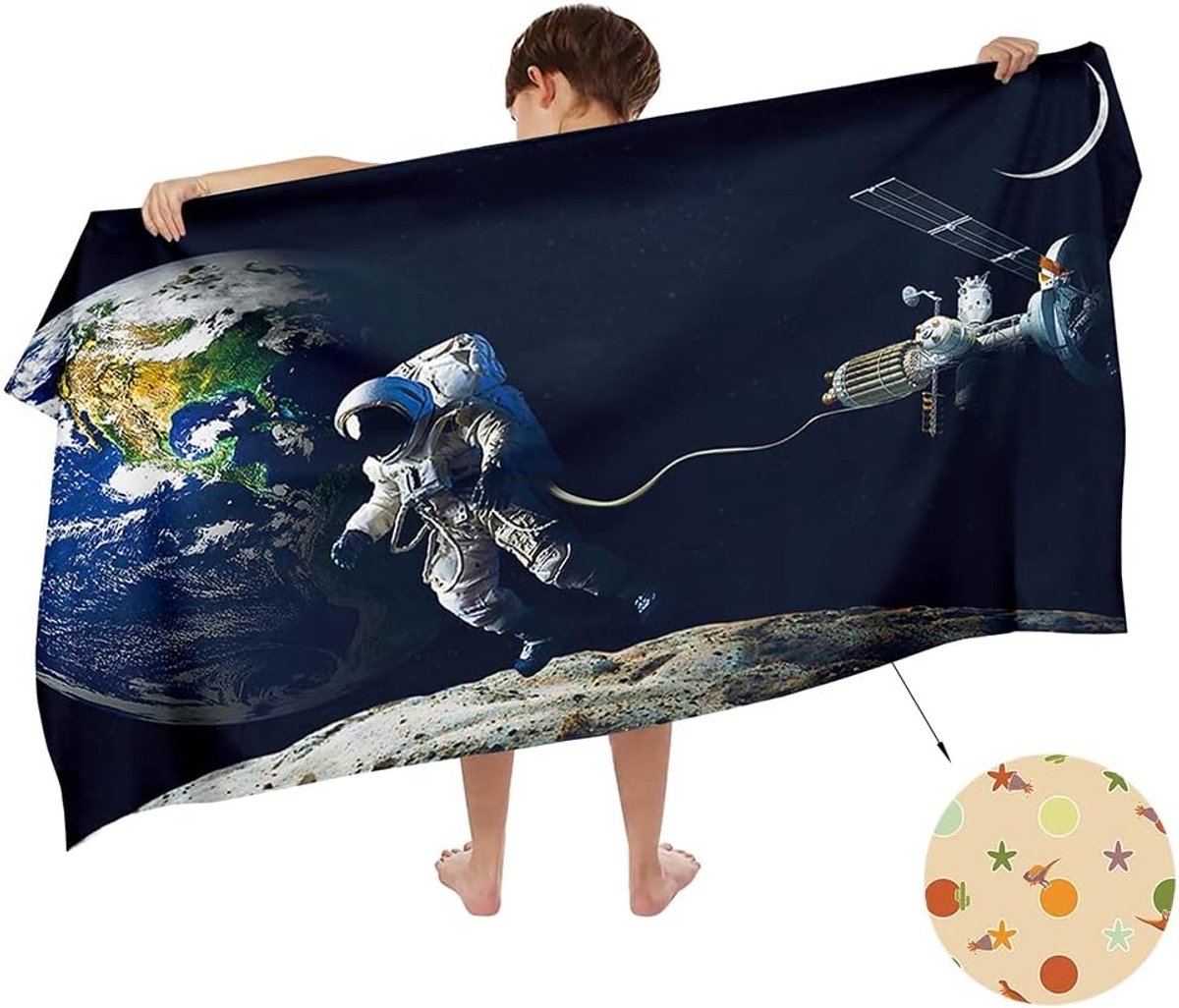 Microvezel kinderhanddoek 140 x 70 cm - astronaut raket dinosaurus