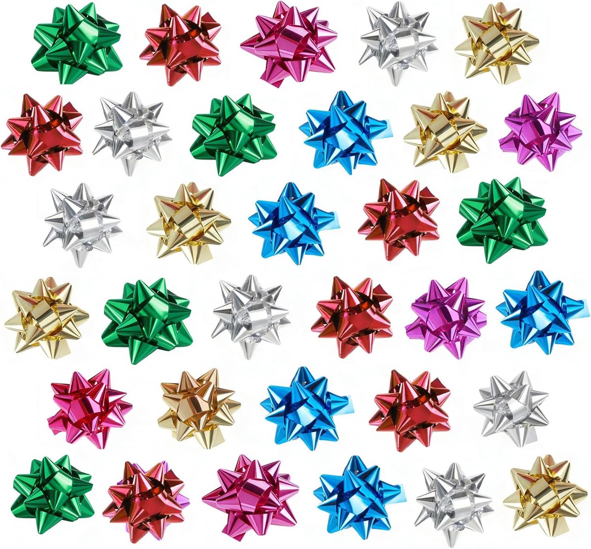 Strikken, zelfklevend, 100 stuks, cadeaustrikken in leuke kleuren, 3,8 cm, zelfklevende kant-en-klare strik voor decoratie van geschenken voor Kerstmis en bruiloften (6 kleuren)