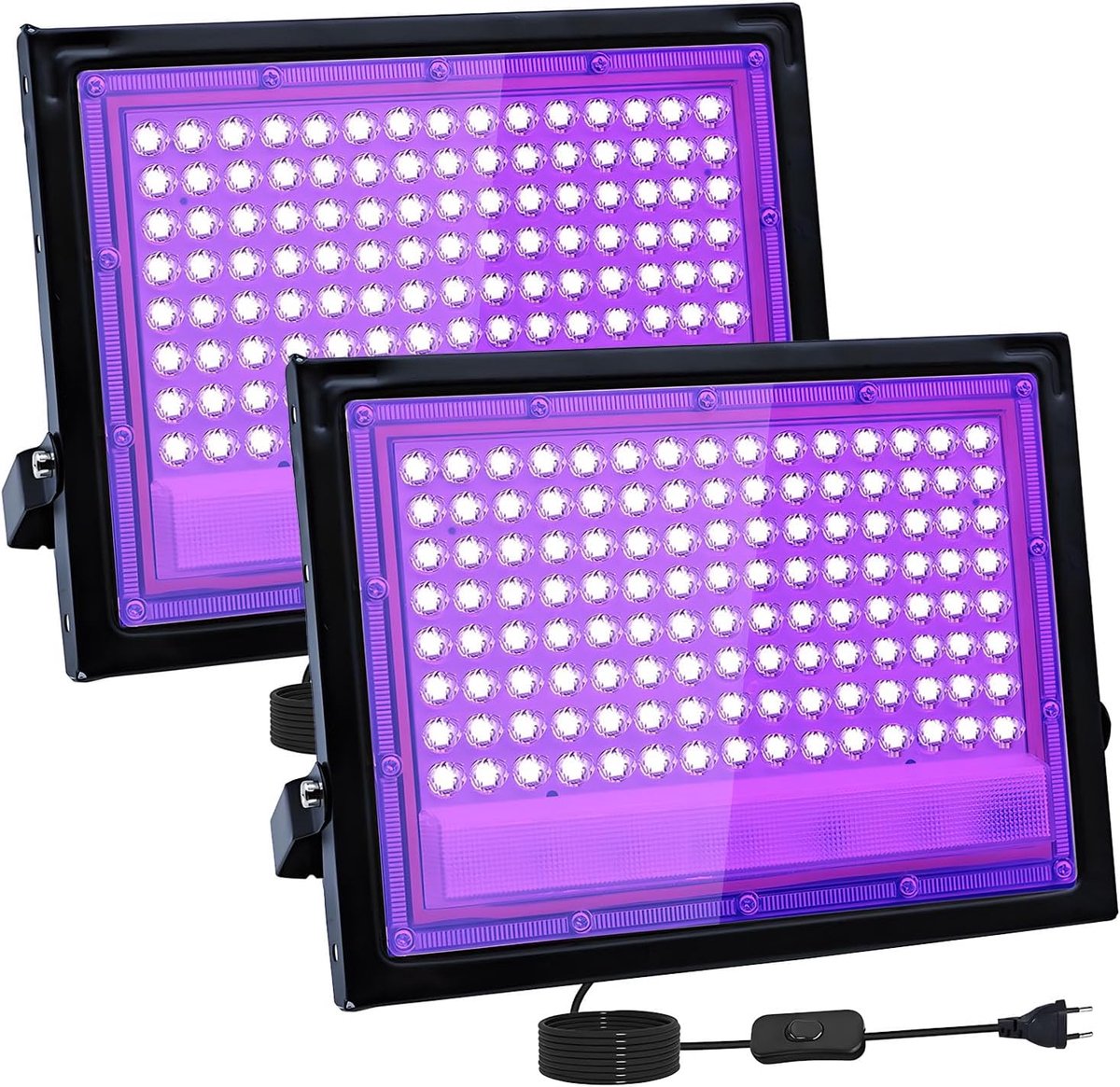 2 stuks 100W UV LED Blacklight, IP66 Waterdicht UV Schijnwerper, 395-400nm LED Black Light, Blacklight Led Met Schakelaar voor Halloween, lichaamsbeschildering, Feestaccessoires, Podiumverlichting
