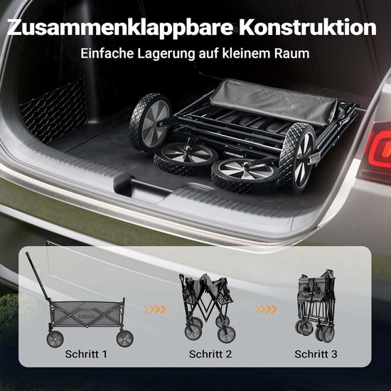 Opvouwbare Bolderkar - Offroad Bolderwagen - Tot 100 kg Draagkracht - Trolleywagen - Met Telescopische Handgreep van Opvouwbare Bolderkar — afbeelding 3