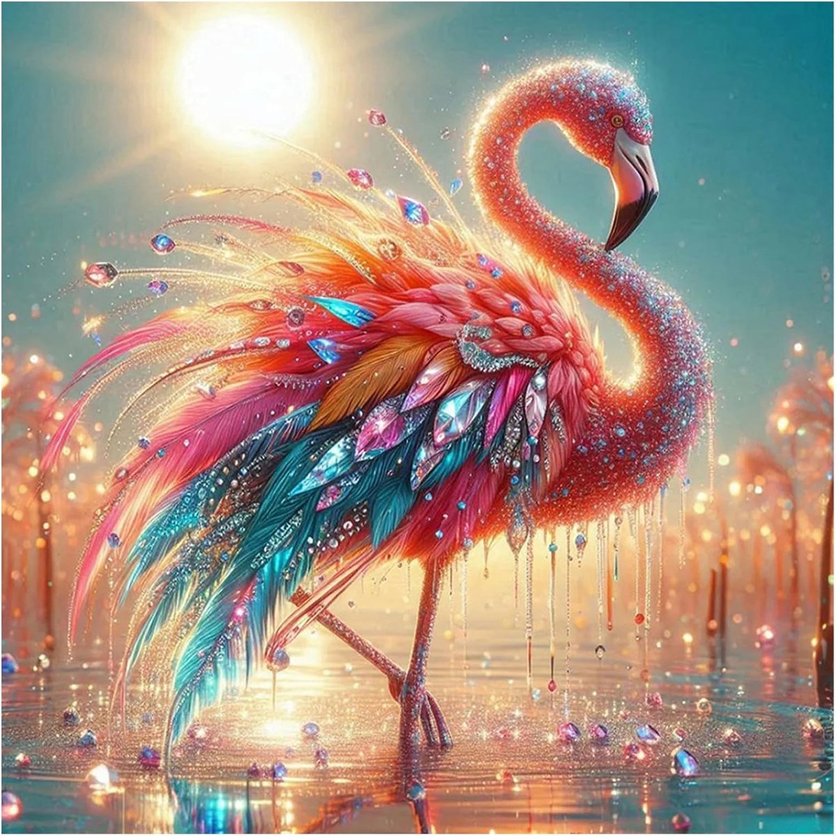 Diamond Painting Flamingo Glitter Roze 30 x 30 cm Diamond Painting