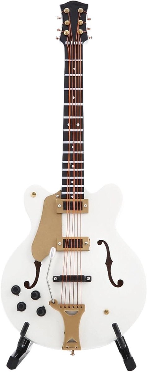 Miniatuur Elektrische Gitaar - Gitaarmodel Ornament - Decoratie Muziekkamer - Gemaakt van Lindehout - 17 cm - Wit