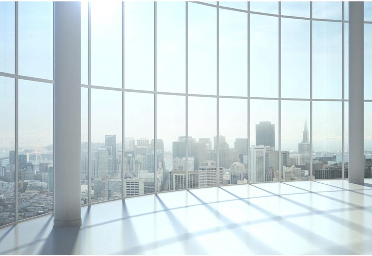 Fotografie Achtergrond 12x8ft Zonlicht Interieur Skyscraper Raam Hal Lobby Kantoor Achtergronden voor Fotoshoots, Feesten en Portretten van Baby's en Kinderen