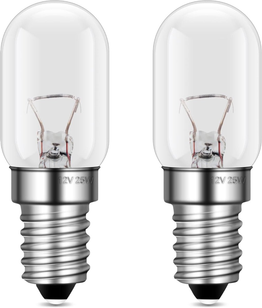 2 stuks E14 12V dimbare lampen, warm wit 2700K, 250LM, T22 laagspanningslamp, voor garagelamp, tuinlicht, camping carport, koelkast, zoutlamp, nachtlampje