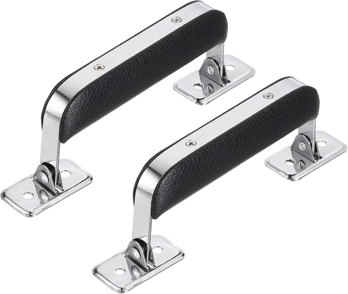 Lederen handvat, 2 stuks - metalen koffergreep, vintage
