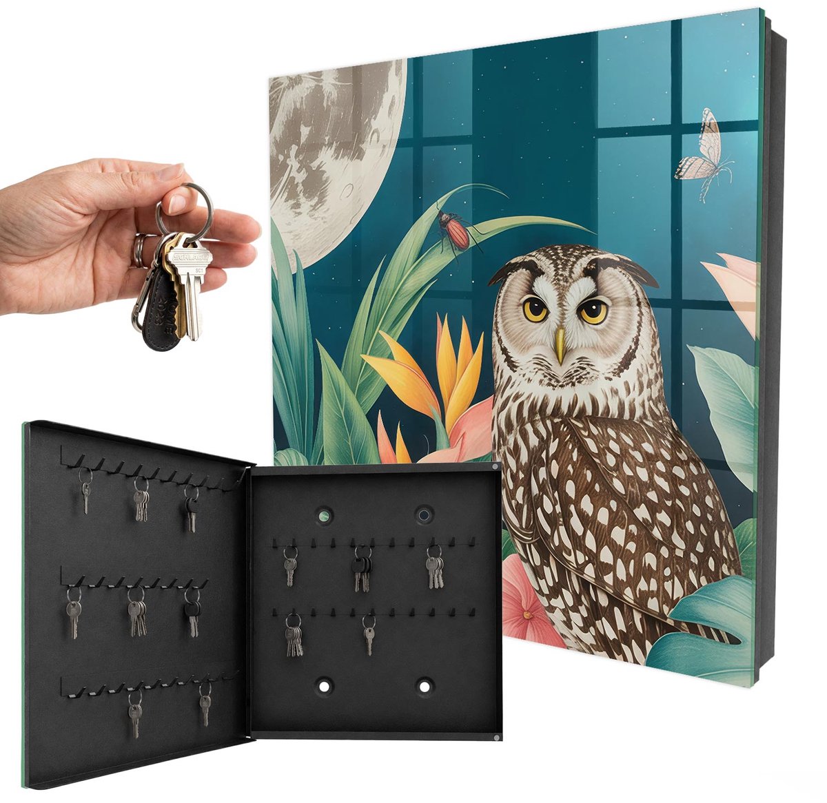 WallMuralia - Sleutelkast - 30x30x5 cm - met 50 haken - Exotisch Landschap Design Sleutelkastje - Groente Sleutelbox - Linksopenend - Zwart interieur