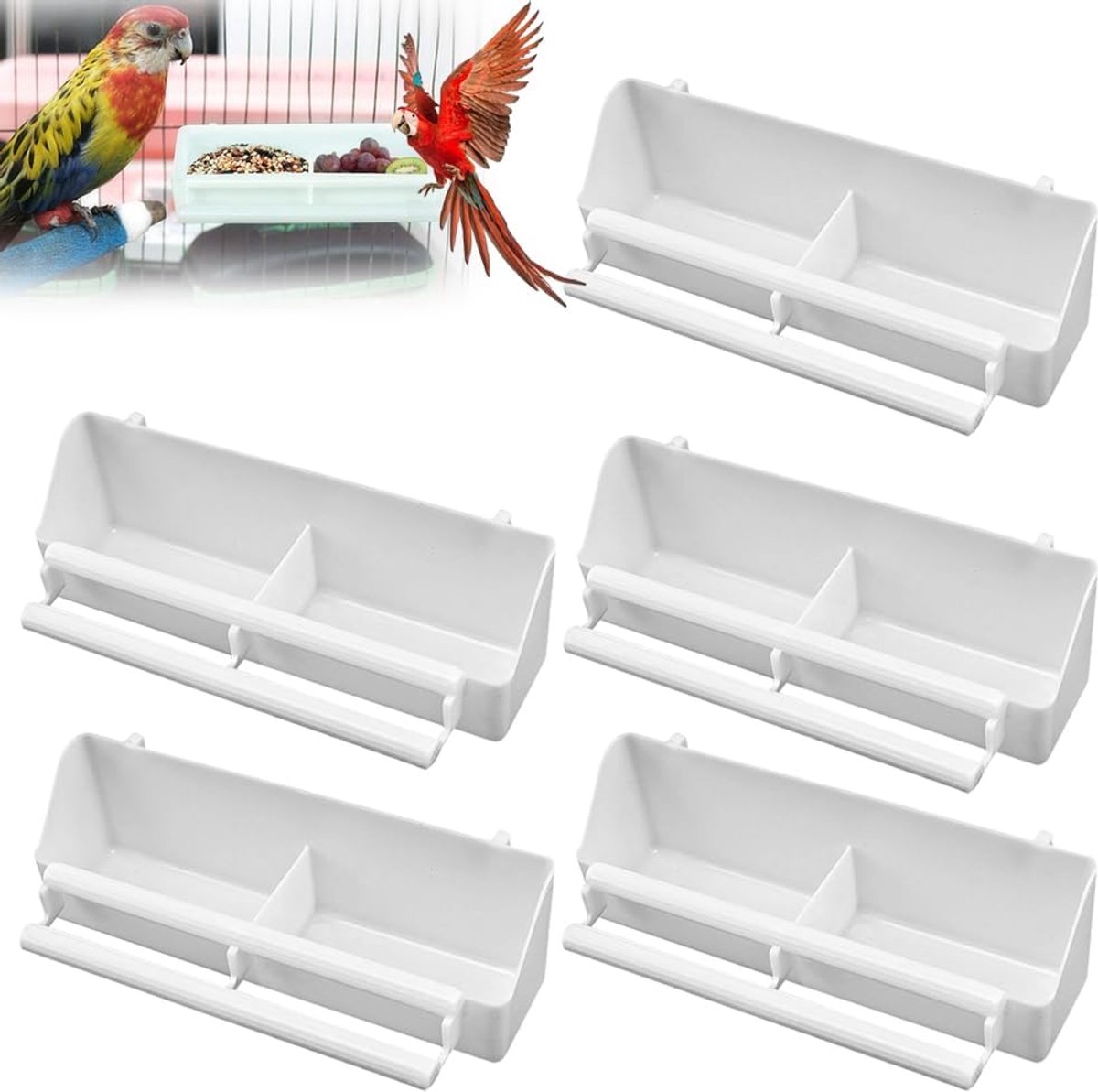 waterkom, 5 stuks vogelkom opknoping voedselvoeder plastic voedselvoeder vogel waterer kooi accessoires voor vogels en gevogelte wit