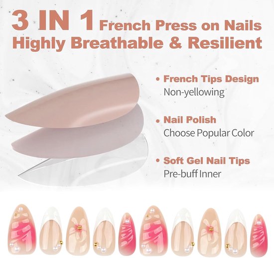 30 Stuks French Press on Nails Y2K Design, Handgemaakte 3D Bloemgolven Nagelkunst, Fake Nagels met Volledige Afdekking - DIY Manicure voor Vrouwen — afbeelding 2