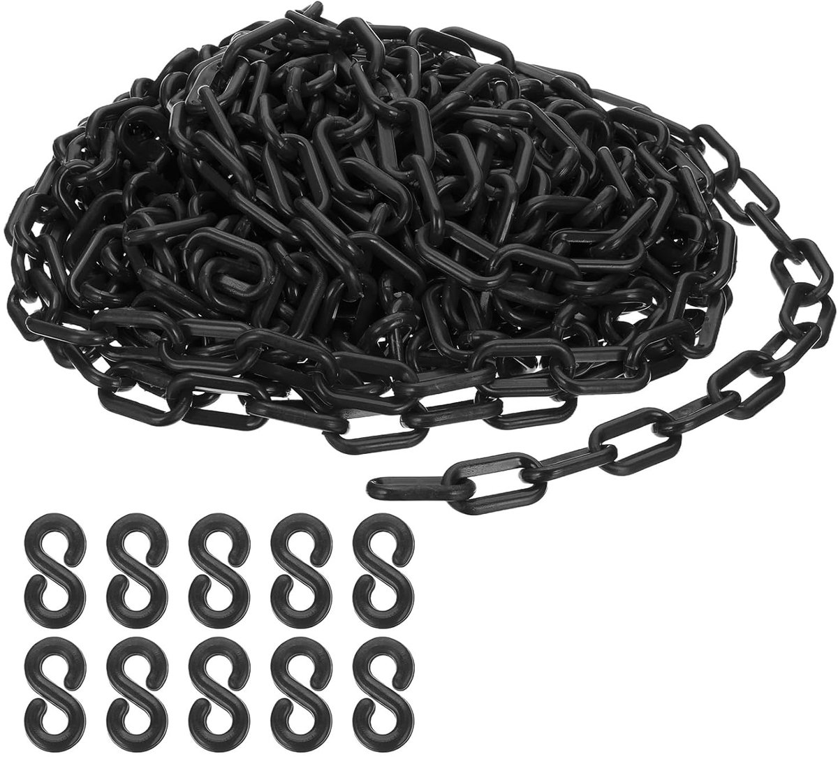 Zwarte kunststof ketting, 12 m, 6 mm, afsluitketting
