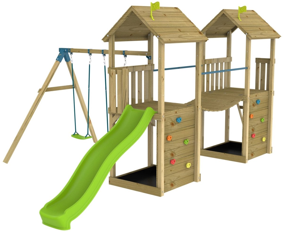 LAURIER SKYWOOD speeltuin dubbele torens - hangbrug - dubbele schommels - glijbaan - FSC® hout