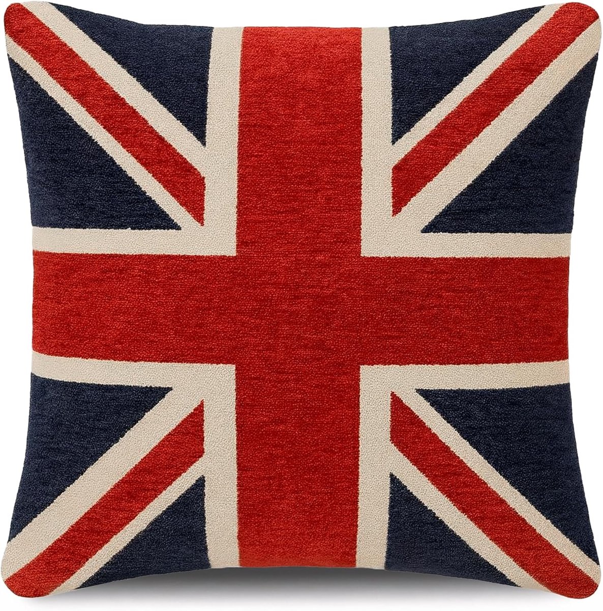 SnelShoppen - Luxe Dikke Zware Chenille Kussenhoes Union Jack 45x45cm Rood Wit Blauw Geschikt voor Woonkamer Tuin Feest Decoratie