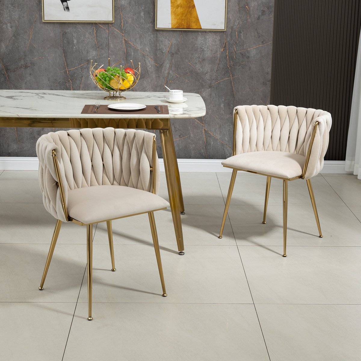 Eetkamerstoelen Velvet 2 Stuks - Luxe Stoel Met Gouden Poten En Zachte Zitting
