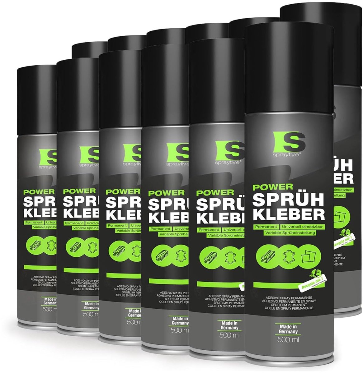 SnelShoppen - 12 x 500 ml Power Spray Lijm - Sterke Permanente Hechting voor Textiel, Foam, Leer, Vilt, Tapijt, Papier en Meer - Variabele Sprayinstel