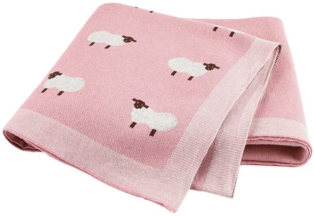 100% katoenen, zachte, comfortabele, lichtgewicht omslagdoek voor een kraamcadeau (Schaap - Lichtroze)