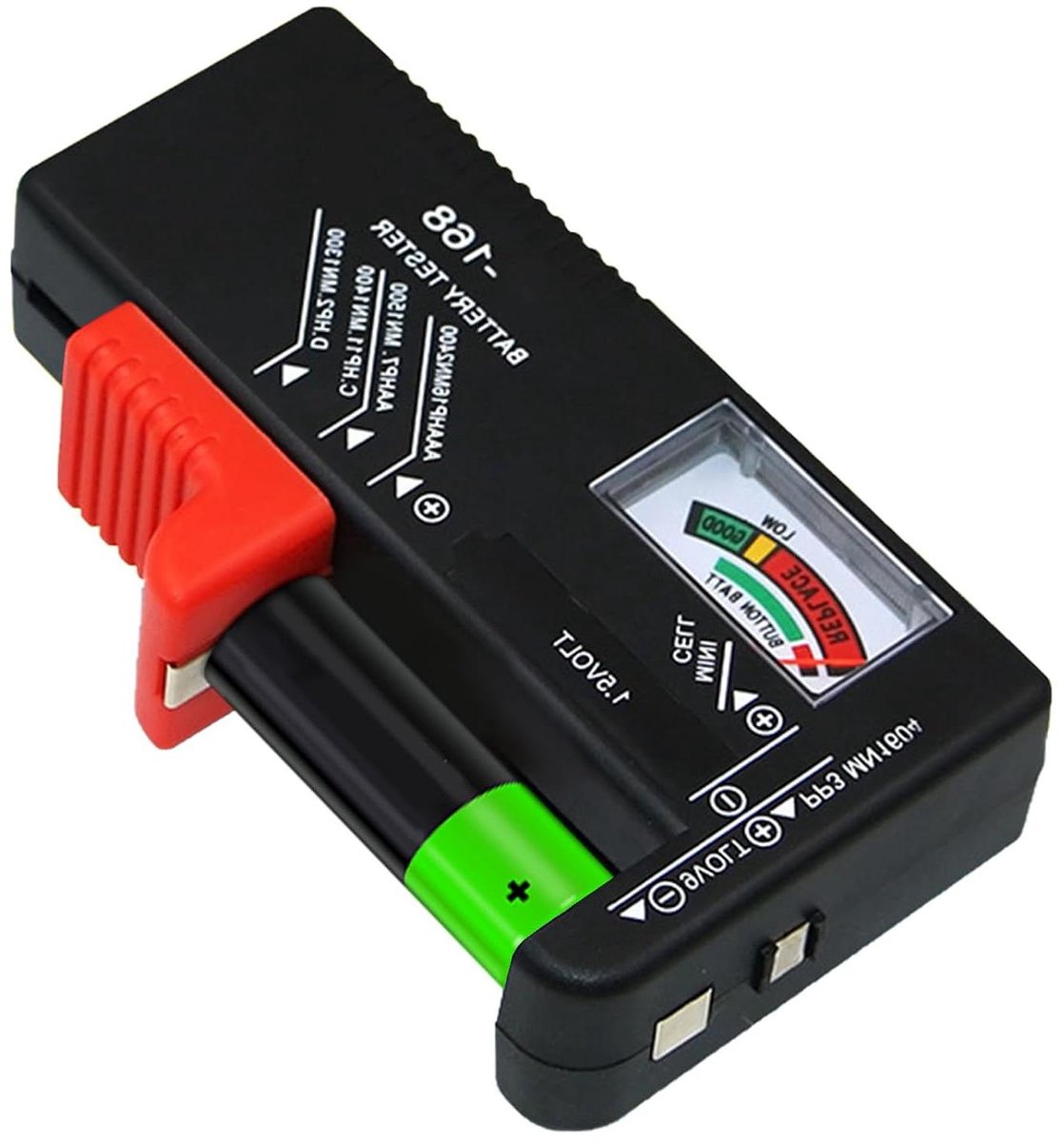 Batterijtester Universeel - Accutester Batterijmeter - Batterijen Controleren - Analoge Weergave - Compact Formaat - Zwart