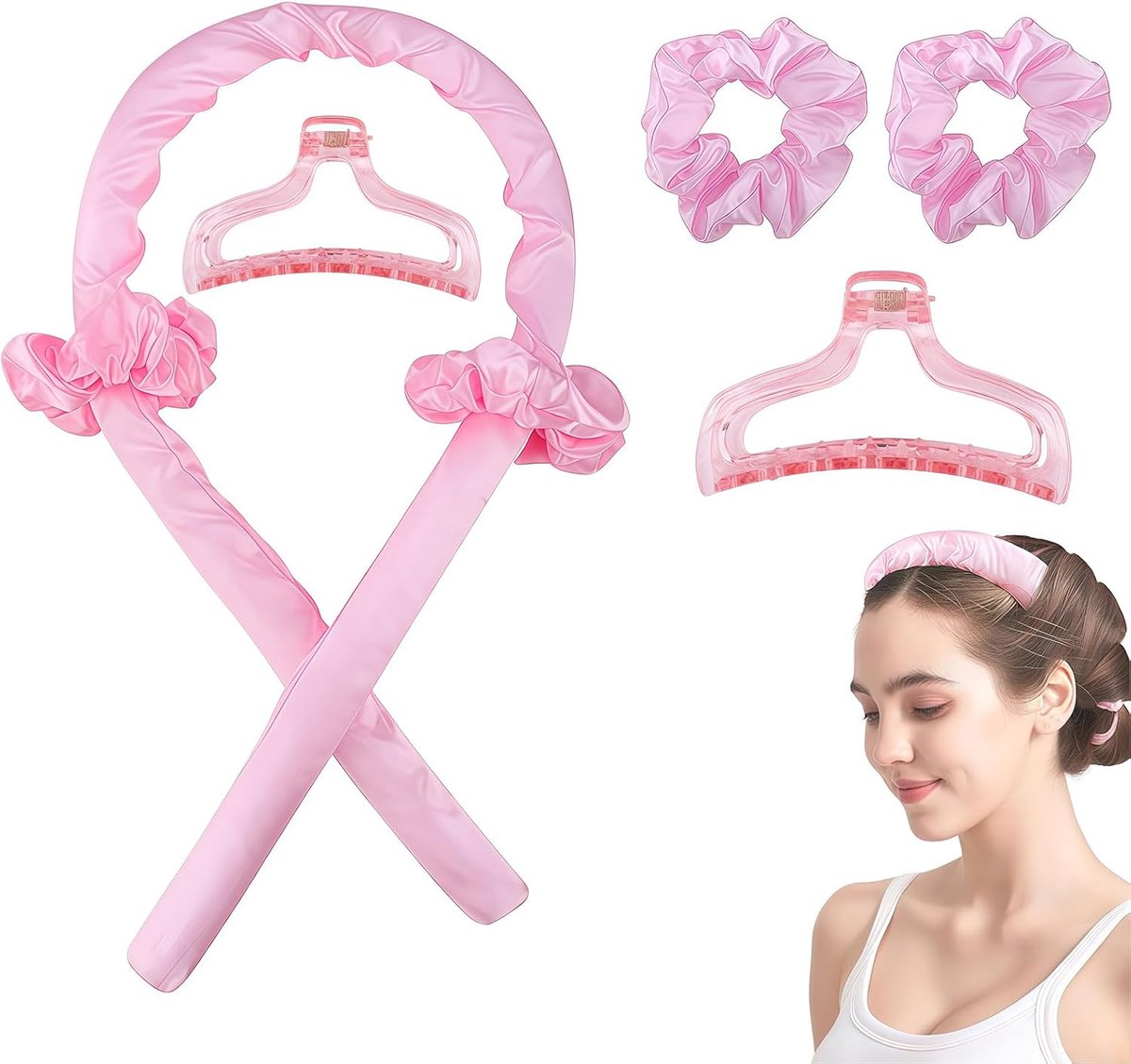 Krulspelden, heatless haarkruller voor krullen zonder hitte met clip en elastisch, heatless haarkruller, zacht en antislip, voor lang en gemiddeld haar, glad of golvend
