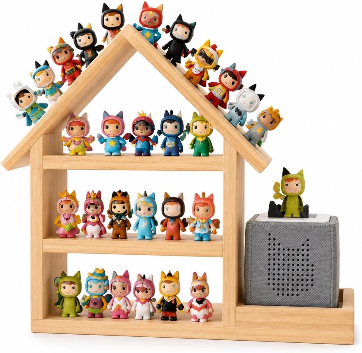 voor Tonie-rek, grote magnetische houten zwevende planken voor Toniebox en Tonie-figuren, houten wandrek voor 70-85 Toniefiguren, organizer, opslag, To-nie weergave, kinderkamer, planken voor meisjes