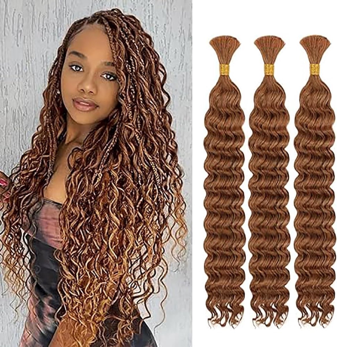 Wave Human Braiding Hair Boho Braids 30 Brown Color Human Hair