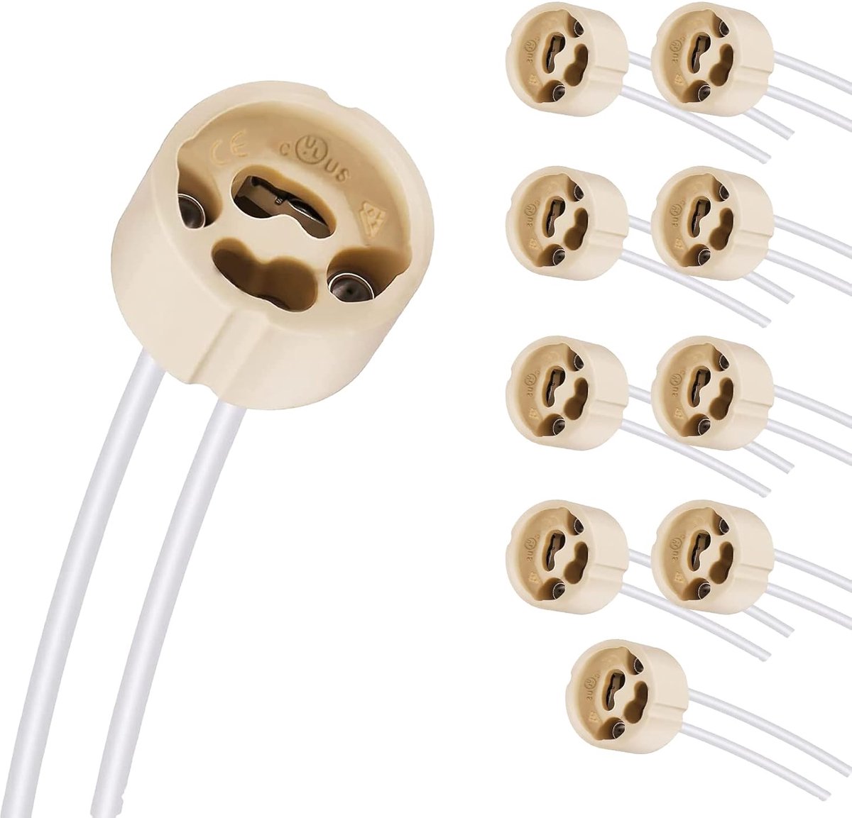 GU10-fitting voor led en halogeen, keramische sokkel met 15 cm stroomkabel, voor gloeilampen of halogeen, 10 stuks