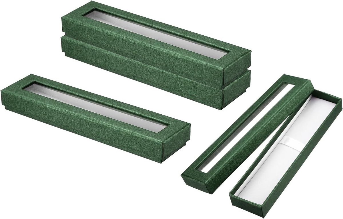 Pennengeschenkdoos, 4-delige set, lege pennenbox van karton met transparant venster, pennen, presentatiedoos voor potloden, balpen, sieraden, kantoor, groen