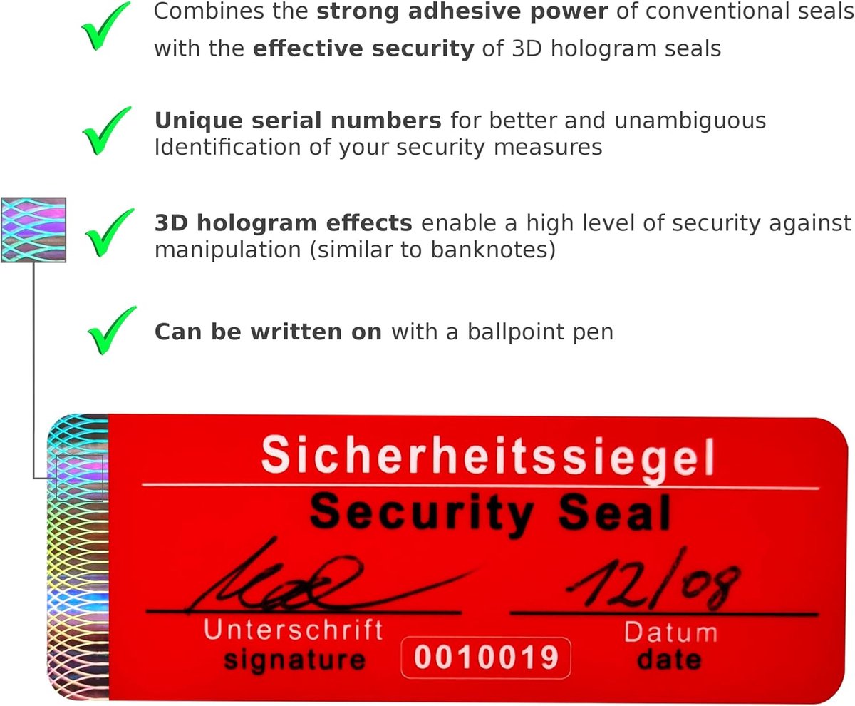 50 stuks - Veiligheidszegel met serienummer - 70x25mm rood