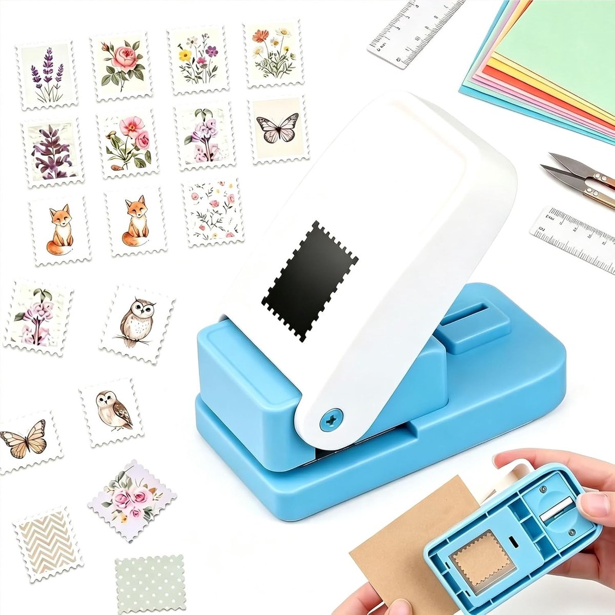 2,5 x 2,1 cm, stans, stempelvorm, stempelpons, rechthoekige papierpons met hendel, motiefpons voor scrapbooking, kaarten, doe-het-zelf knutselen