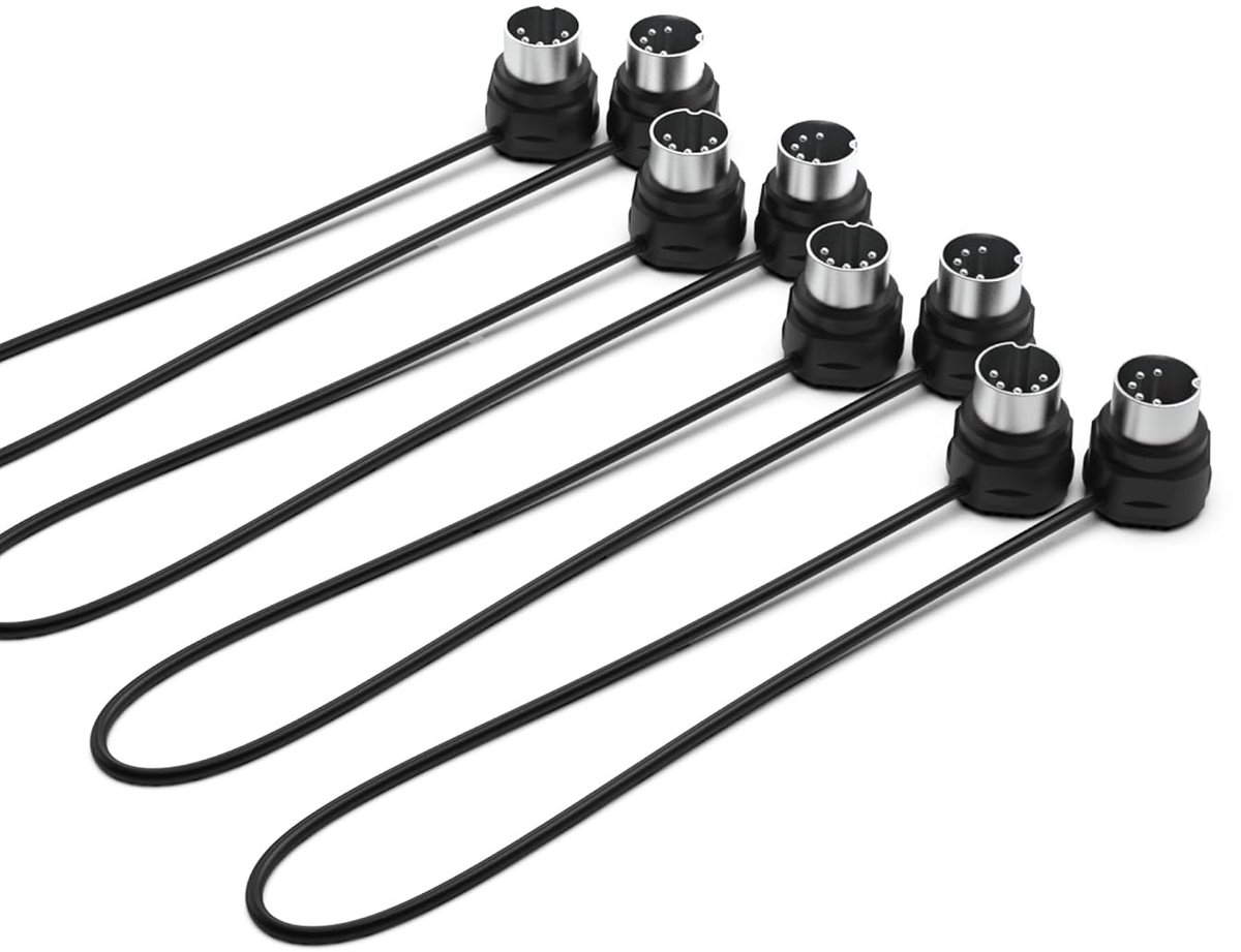 MIDI Kabelset 4-Pack – 30 cm, 5-polige DIN, Laag Profiel, Ultradunne 45° Hoekconnectoren voor Compacte Opstellingen, Ideaal voor Pedalboards, Keyboards en Interfaces