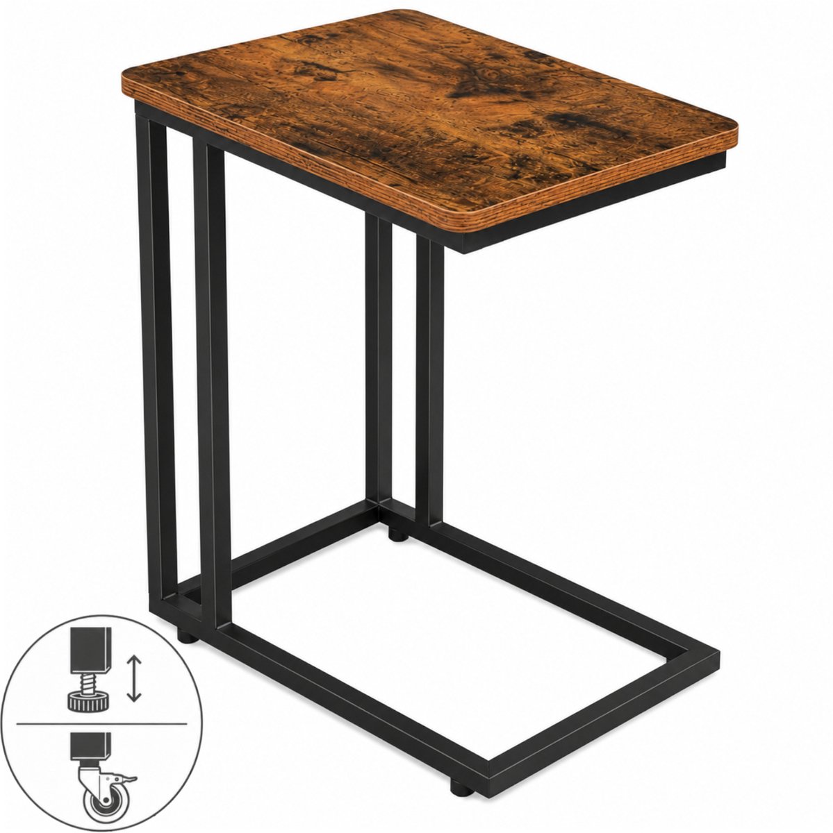 Begryf - Bijzettafel - C-vorm laptoptafel - Rustiek bruin en zwart - MDF en metaal - 50 x 35 x 54 cm
