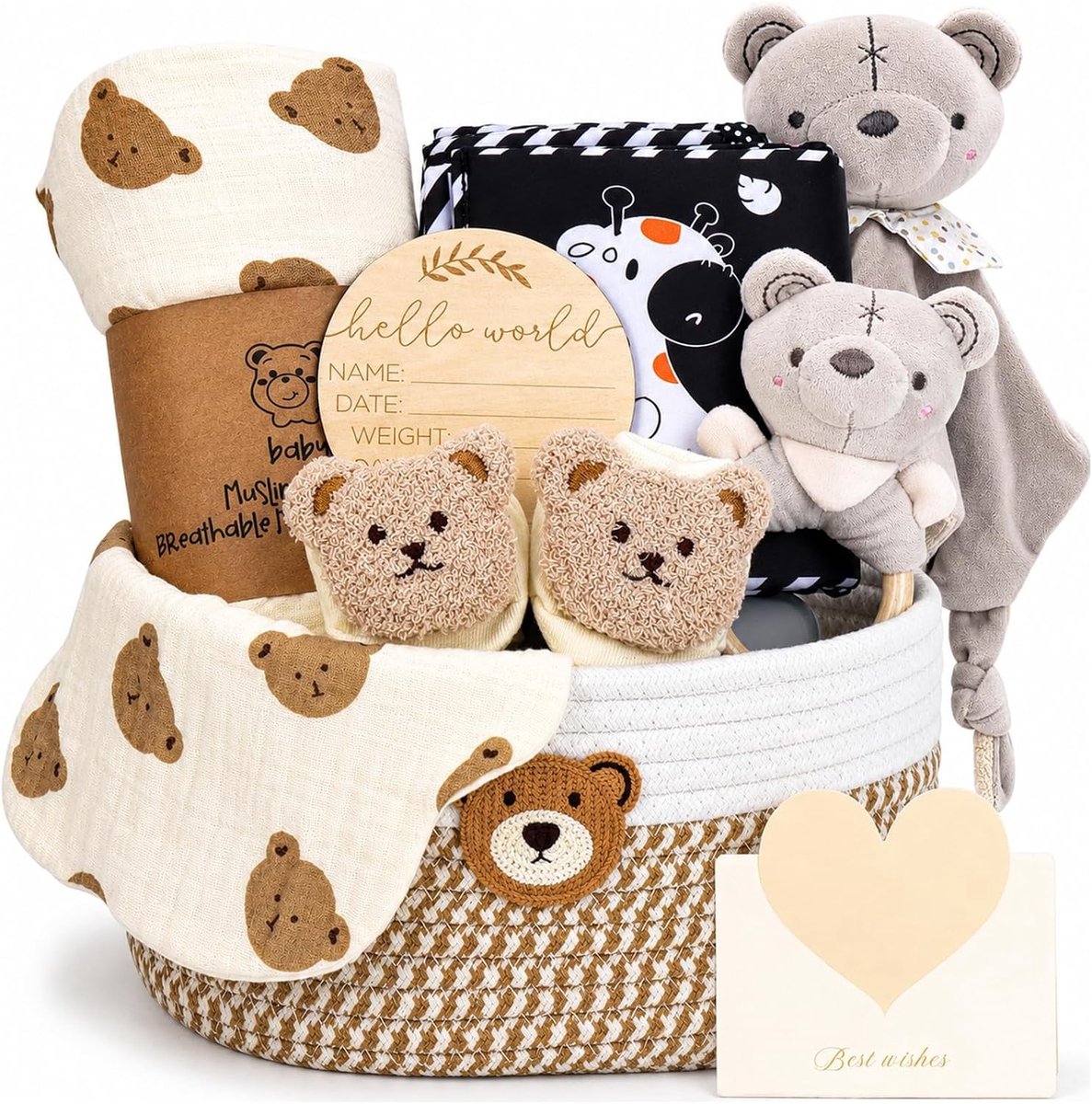 Cadeauset voor Pasgeborenen, inclusief sensory boek, babydeken, sokken, rammelaar, slab, mijlpaalkaarten en meer, perfect voor babyshower en geboorte